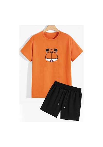 Uyguntarz Garfield Şort T-shirt Eşofman Takımı Turuncu