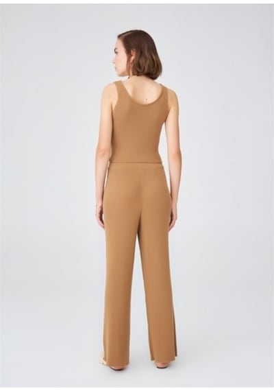 Peraluna Krop Fit Kadın Triko Atlet Camel Camel