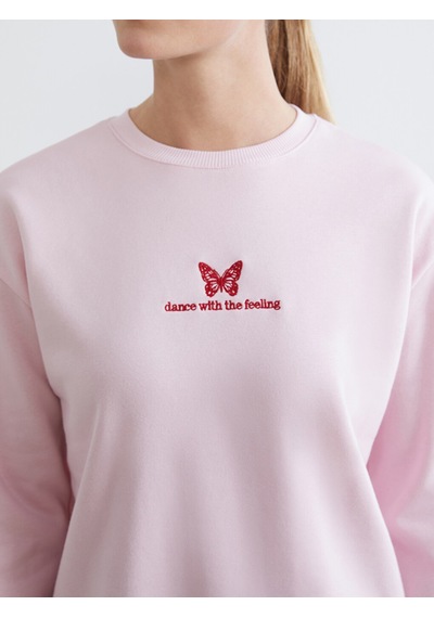 Lcw Comfort Pembe Nakışlı Oversize Kadın Kalın Sweatshirt