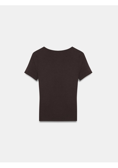 Dilvin 32758 V Yaka Kısa Kollu T-shirt-koyu Kahve Kahverengi