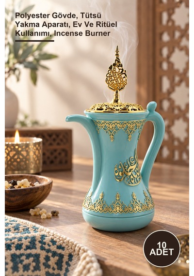 10 Adet İbrik Tütsü Brülörü Polyester Gövde, Tütsü Yakma Aparatı, Ev Ve Ritüel Kullanımı, Incense Burner Sarı