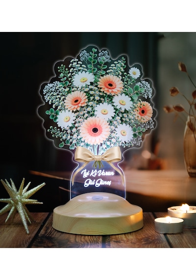 Beyaz Papatya Gerbera Çiçek Buketi Led Lamba - Anneye, Sevgiliye, Öğretmene Ve Arkadaşa Anlamlı Hediye Beyaz Papatya Buketi