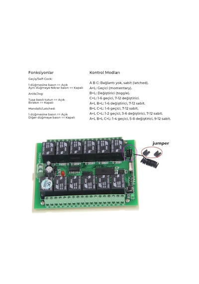 12V 433MHz 12 Kanallı Kablosuz Kumandalı RF Alıcılı Röle Modülü Kutu Dahil