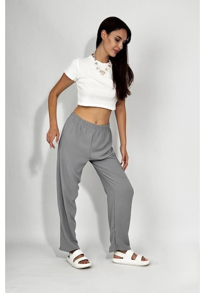 Kadın Beli Lastikli Ayrobin Eşofman Pantolon Gri