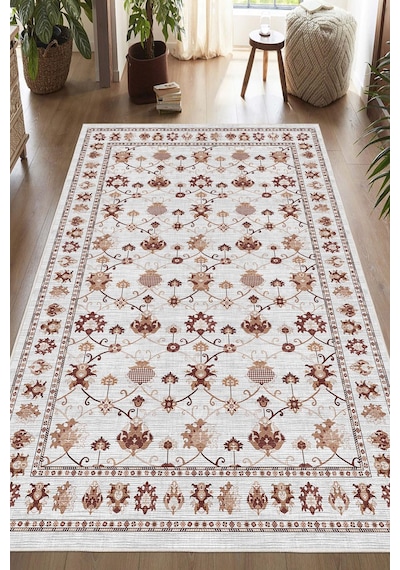 Dijital Baskılı Renkli Kilim Desenli Kaymaz Taban Yıkanabilir Halı gri