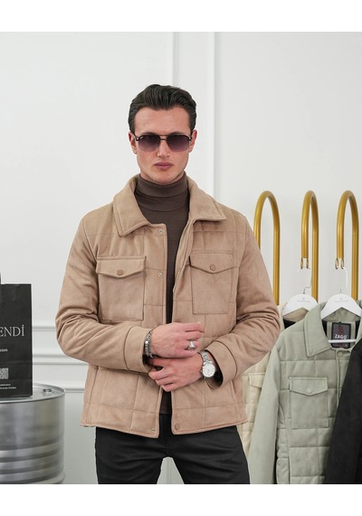 Modefendi Yüksek Kalite Desenli Yarım Oversize Nubuk Mont Vizon