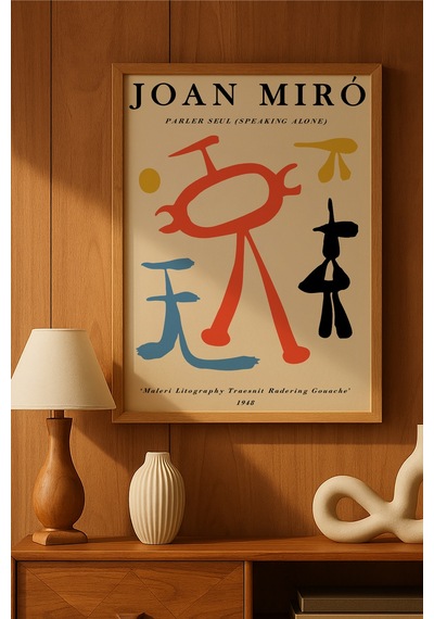 Joan Miro Doğal Ahşap Çerçeveli Poster, Dekoratif Sanatsal Duvar Tablosu