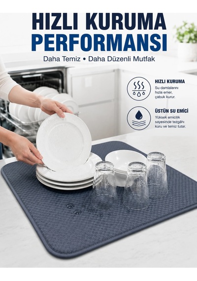 Bulaşık Kurutma Matı Geniş Yüzeyli Mikrofiber Tezgâh Koruyucu Kurutma Matı Diğer