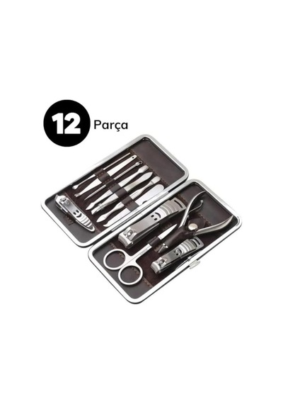 12 Parça Çanta Tipi Manikür Pedikür Tırnak Bakım Seti Çantalı Hepsi Bir Arada Set Paslanmaz Çelik