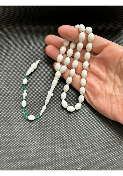 Koryan Mermer Tesbih Halkalı İmame Yusuf Erden Usta İşçilikli Erkek Sertifikalı Özel İsim Beyaz Ks1766