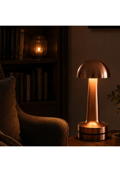 Şarjlı Mantar Led Masa Lambası Bronz Dokunmatik 3 Işık Modlu 1800 Mah Renkli