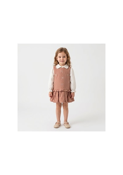 Ministok Miss Lady Fiyonk Nakış Jile Elbise Gömlek 2 Li Takım Kahverengi