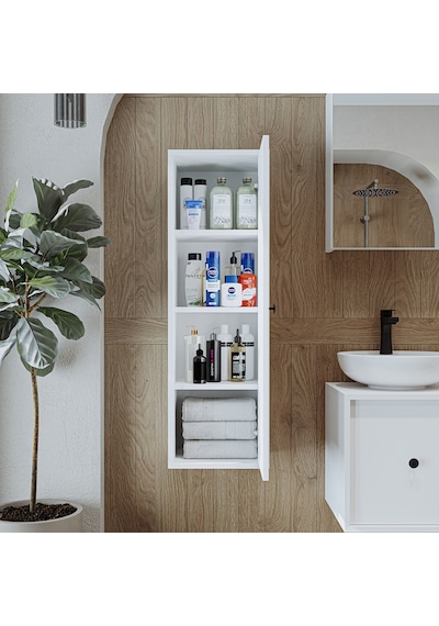 Banyo Dolabı Mat Mdf 110 X 35 Cm Banyo Boy Dolabı Beyaz Mat Beyaz