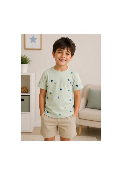 Tuffy Kids Uzay Desenli Erkek Çocuk %100 Pamuk Tişört Mint