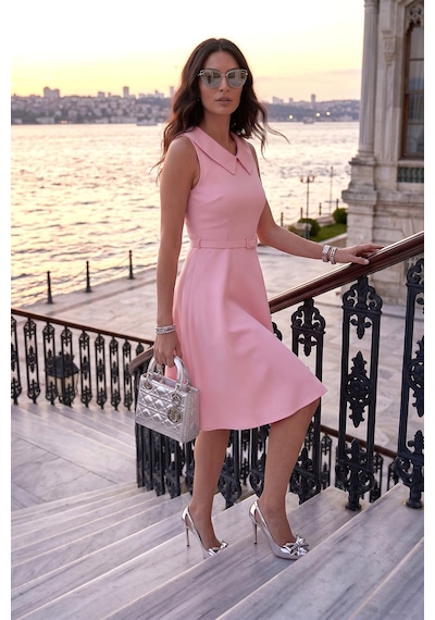 Lela A Kesim Regular Fit Yaka Ve Kemer Detaylı Mini Davet Ve Mezuniyet Elbise Bayan Elbise 6525740 Şeker Pembe Şeker Pembesi