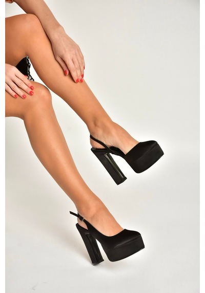 Fox Shoes Y246195104 Siyah Kumaş Platform Kalın Topuklu Kadın Abiye Ayakkabı Siyah