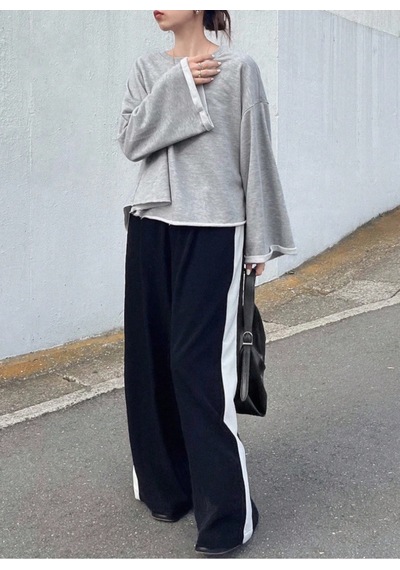 Oversize Kesim Bisiklet Yaka Uzun Kollu Sweatshirt Gri