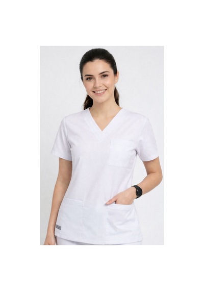 Tek Üst Beyaz Unisex Doktor Ve Hemşire Forması Scrubs Likralı Yarasa Kol