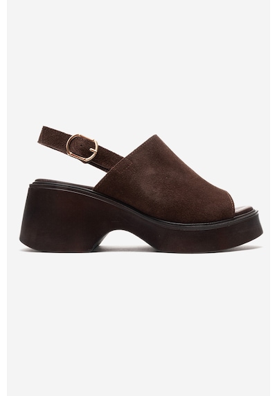 Luvishoes Power Kahverengi Süet Hakiki Deri Kadın Dolgu Topuklu Sandalet Kahverengi