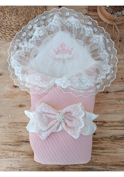 Triko Örg Haki Bebek Kundağı Unisex Bebek Dış Kundak Battaniyesi Hastane Çıkışı Kundak Battaniye Somon
