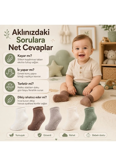 Womanandkids Wak 5 Li Kaydırmaz Tabanlı Erkek Bebek Çorap Seti İnce Dikişli Toprak Tonları Çok Renkli