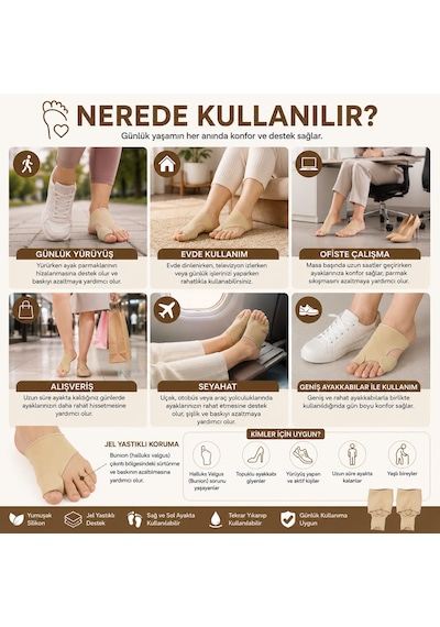 Silikon Destekli / Yastıklı Halluks Valgus İzolasyon Jel Ayak Koruyucu Ayak Parmak Ayırıcı Yumuşak Bunion Düzeltici Parmak Hizalama Ve Günlük Konfor Desteği 1 Çift Beden : L 39-43