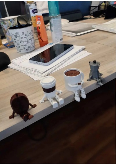 3dprototürk 4'lü Ayaklı Kahve Seti Moka Pot Kahve Tanesi Çaydanlık Kahve Bardağı Hediyelik Çeyizlik