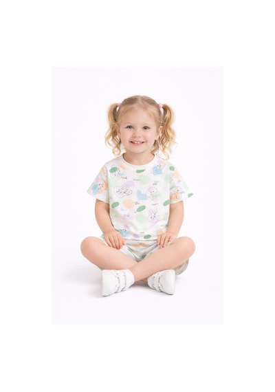 Harika Kids Kız Çocuk Şortlu Takım Yazlık Pamuklu Tişört Şort 2 Li Set Beyaz