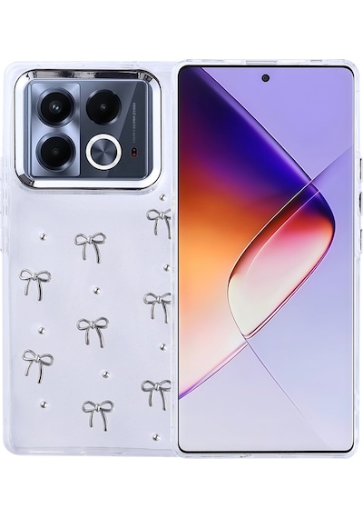 İnfinix Note 40 Pro Kılıf Airbag Tasarımlı Simli Şeffaf Zore Kutup Kapak Fiyonk