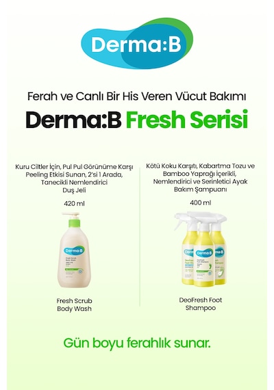 Kuru Ciltler İçin Peeling Etkisi Sunan Tanecikli Nemlendirici Duş Jeli Derma:b Fresh Scrub Body Wash