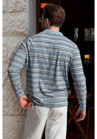 Madmext Mavi Regular Fit Çizgili Polo Yaka Erkek Tişört E7192