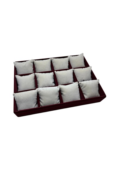 Yerli Üretim Tokyo Model Süet Kumaş Bordo -beyaz Renk 34/24 Cm Yastıklı Saat Ve Takı Kutusu