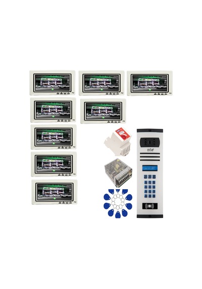 8 Daire Nts 2015-b 7'' Görüntülü Diafon Beyaz-8004 Tuş Takımlı Şifreli+geçişli Zil Panelli Set