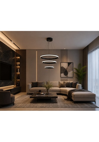 Artemıs Modern Siyah Led Sarkıt Avize,3 Renk Yanabilen Modern Avize,salon Led Avize