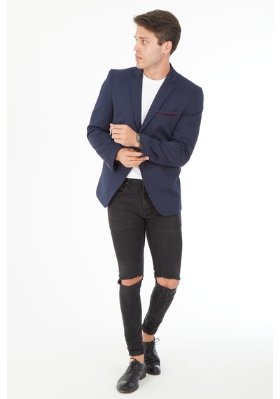 Sposo 5104 Dar Kalıp Örme Kumaş Koyu Laci Erkek Blazer Ceket Koyu Lacivert