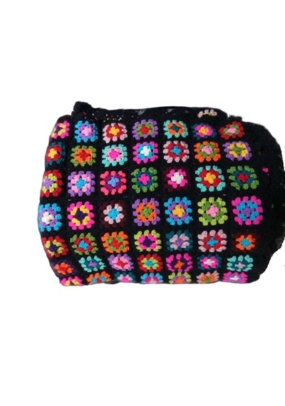 El Örgüsü Etnik Otantik Motifli Siyah Koltuk Şalı 100 Cm X 100 Cm Siyah - Çok Renkli