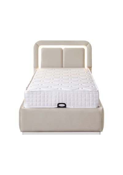 Demonte Baza Seti, Nox Ledli Tek Kişilik Baza Başlık Maxi Yatak Seti, Bej - 100x200 Cm 100 x 200