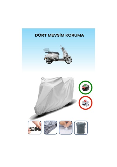 Gri Arka Çanta Uyumlu Yuki Risotto 50 Uyumlu Motosiklet Brandası Motor Örtüsü