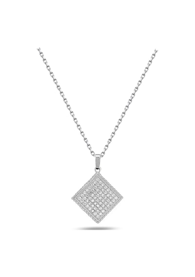 Brezza Lusso Jewelry Timeless Series Zirkon Taşlı Gümüş Işıltılı Kare Kolye Gümüş