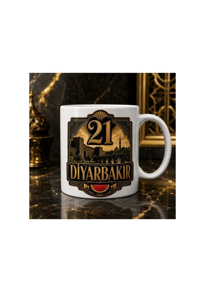 Diyarbakır Temalı Kupa Bardak Modern İllüstrasyon Desen 7 Beyaz Beyaz