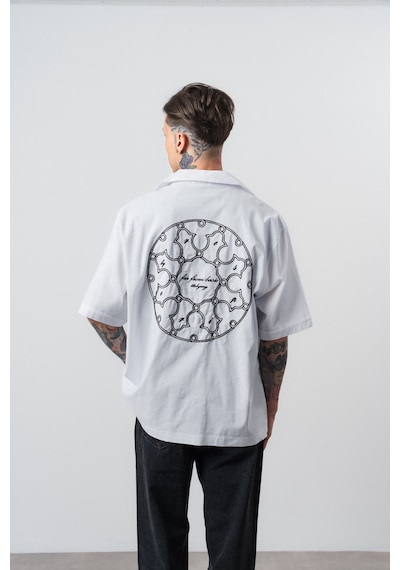 Respire Erkek Itsbyzey Nakışlı Oversize Gömlek Beyaz