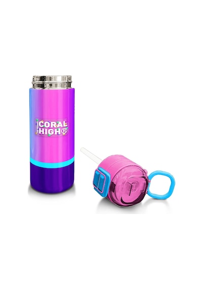 Coral High Kids Renkli Çizgili Pipetli Ve Direkt İçim Çelik Termos 500 Ml 31836 Mavi - Mercan