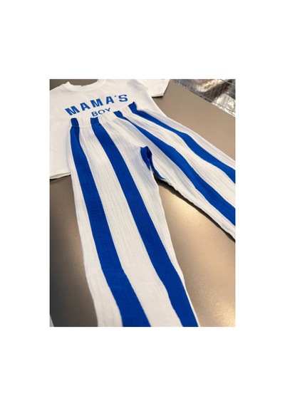 Poala Kids Mama S Boy Müslin Pantolonlu Takım Mavi