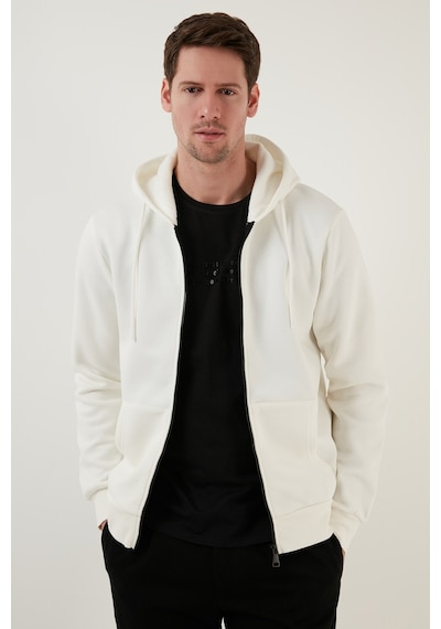 Buratti Regular Fit Kapüşonlu Fermuarlı Içi Tüylü Yumuşak Şardonlu Kışlık Erkek Sweat 5905340 Ekru