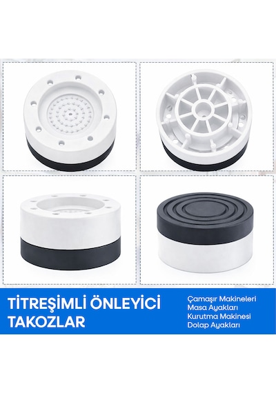 Tineke Beyaz Eşya Ayağı Çamaşır Makinesi Mobilya Titreşim Önleyici Kaydırmaz 3.5 Cm Yükseltici 4 Lü Beyaz Beyaz