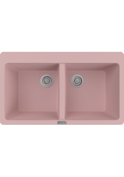Polex Cristalüx Granit Evye P-N9 Pembe 2 Hazneli Tezgah Altı Ve Tezgah Üstü Mutfak Evyesi 86x50.5 CM