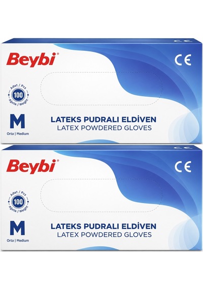 Beybi Lateks Pudralı Muayene Eldiveni M - Medium - Orta 200lü Set