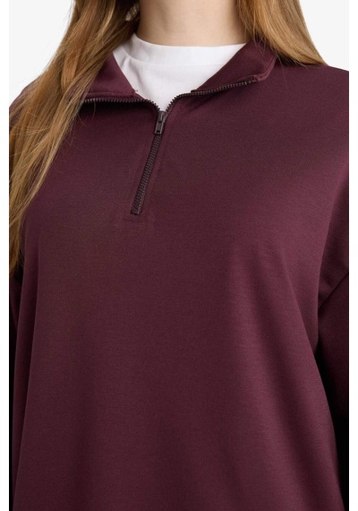 Defacto Regular Fit Fermuarlı Yaka Uzun Kollu Tunik F5771ax26spbr475 Bordo-br475