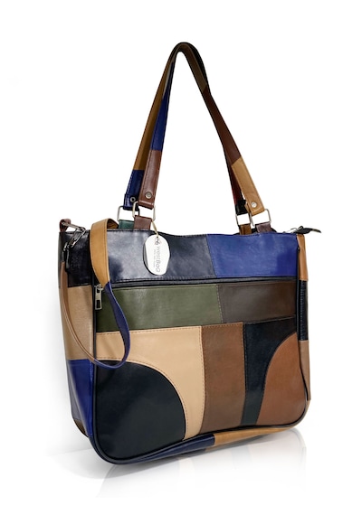 Westbag Hakiki Deri Kol Omuz Askılı Çapraz Postacı Çok Gözlü Çanta Koyu Çok Renkli