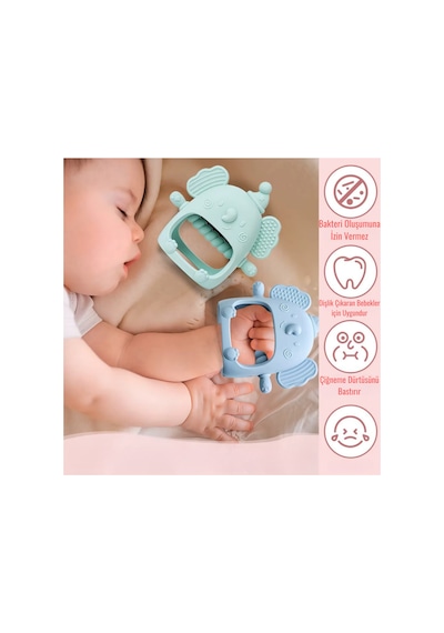 Silikon Bebek Diş Kaşıyıcı - Diş Kaşıma Eldiveni -silikon Eldiven Dişlik Fil Mavi